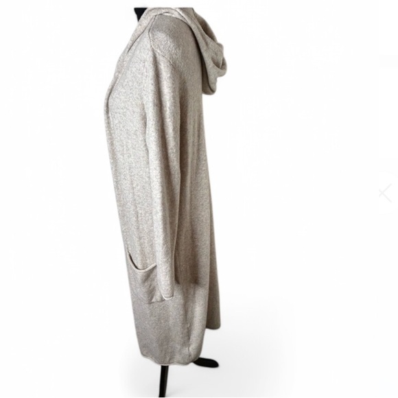 London Kaye Cardigan Sweater oatmeal color SZ S Long Open Front Hoodie Pockets - Picture 2 of 9